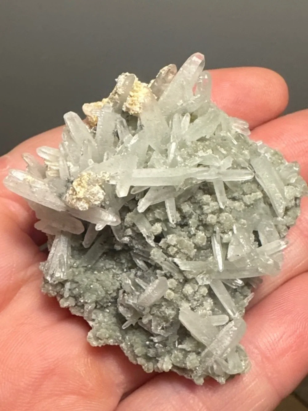 Clear White Quartz Needle Crystal Cluster w/Green Chlorite Inclusions